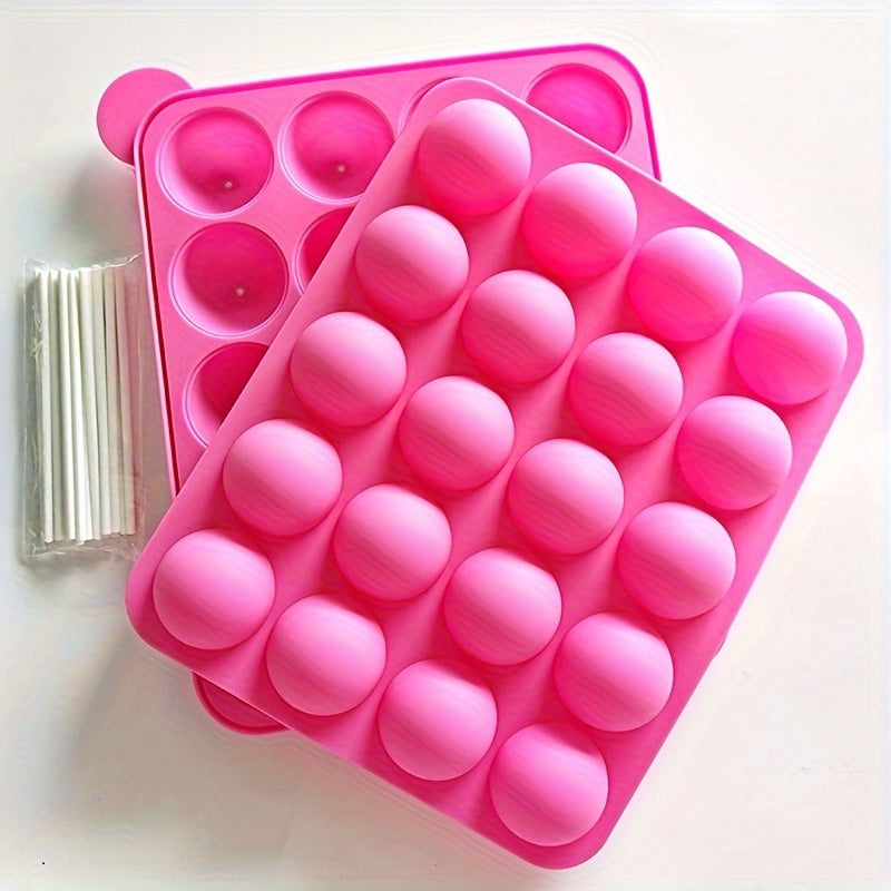 Silicone Lollipop Mold with 20 cavities and sticks included - Ideal for making Cake Pops, Chocolate Treats, and Candy, also suitable for Chocolate Molding