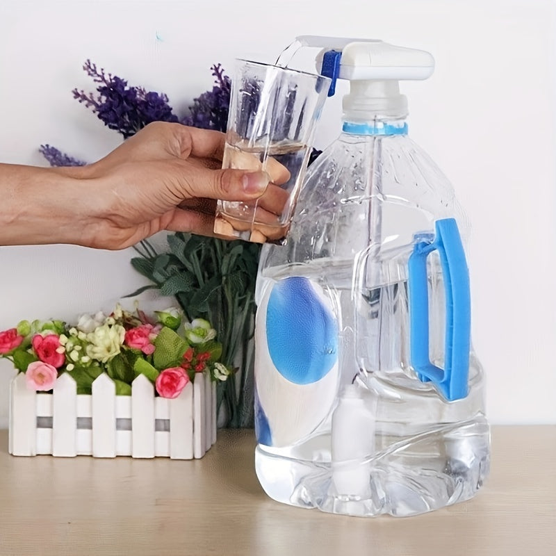 Electric beverage dispenser for home, office, and outdoor use. Suitable for water, milk, juice, and beer. Lazy straw with electric pump or press tap and silicone suction nozzle. Small and convenient appliance.