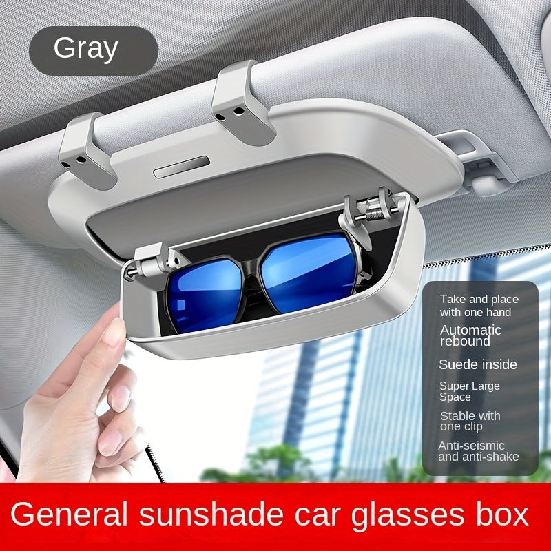 Multi-functional car glasses case for holding sunglasses and other items.