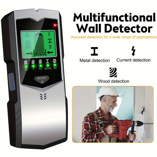 1 dona 5-in-1 devor skaner, dowel pin detektori bilan, yuqori aniqlik 0.01 o'lchov aniqligi, ABS material, LED displey, batareya bilan ishlaydi (batareya kiritilmagan), elektron pin, metall, AC sim