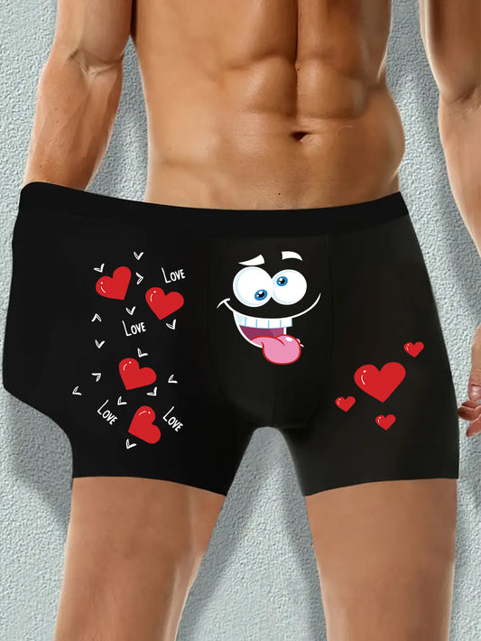 Men's boxers with 'I LOVE YOU, MY GIRLFRIEND, MYGF' design, featuring heart prints and letters. Ultra-comfortable, highly elastic, breathable, thin, durable casual underwear. Ideal for