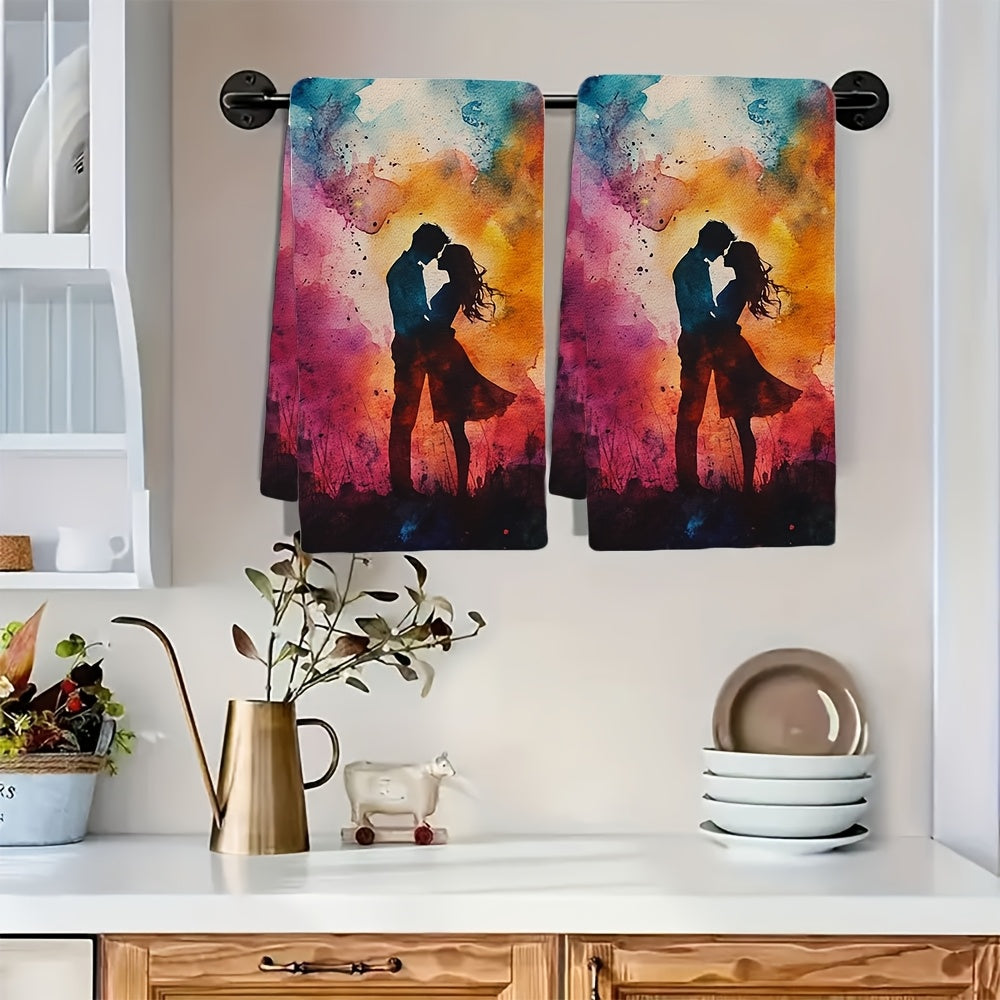 Set of 2 Romantic Watercolor Kitchen Towels featuring the "Love Grows More Tremendously Moment by Moment" Design. Made with ultra soft and highly absorbent polyester, these dish hand towels are machine washable and measure 40.64x60.96 cm. Perfect for