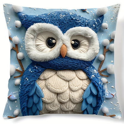 Christmas owl pillow cover, 44.96cm x 44.96cm, single-sided digital print, for sofa, living room, bedroom decoration - no pillow insert included.