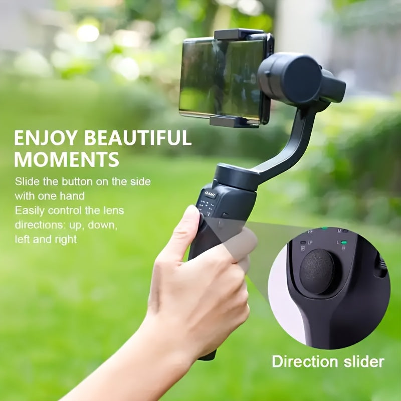 QAML Portable 3-Axis Smartphone Gimbal with Tripod, 8-hour battery, wireless charging, compatible with iPhone/Android, ABS material, 2500mAh lithium battery, ideal for sports, travel, VLOGs.