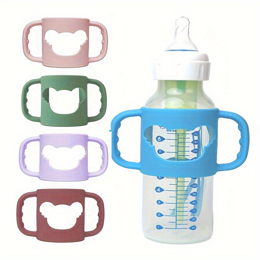 Silicone Bottle Handle with Cute Cartoon Design, Fits Most Standard and Wide Mouth Bottles, for Ages 0-3.