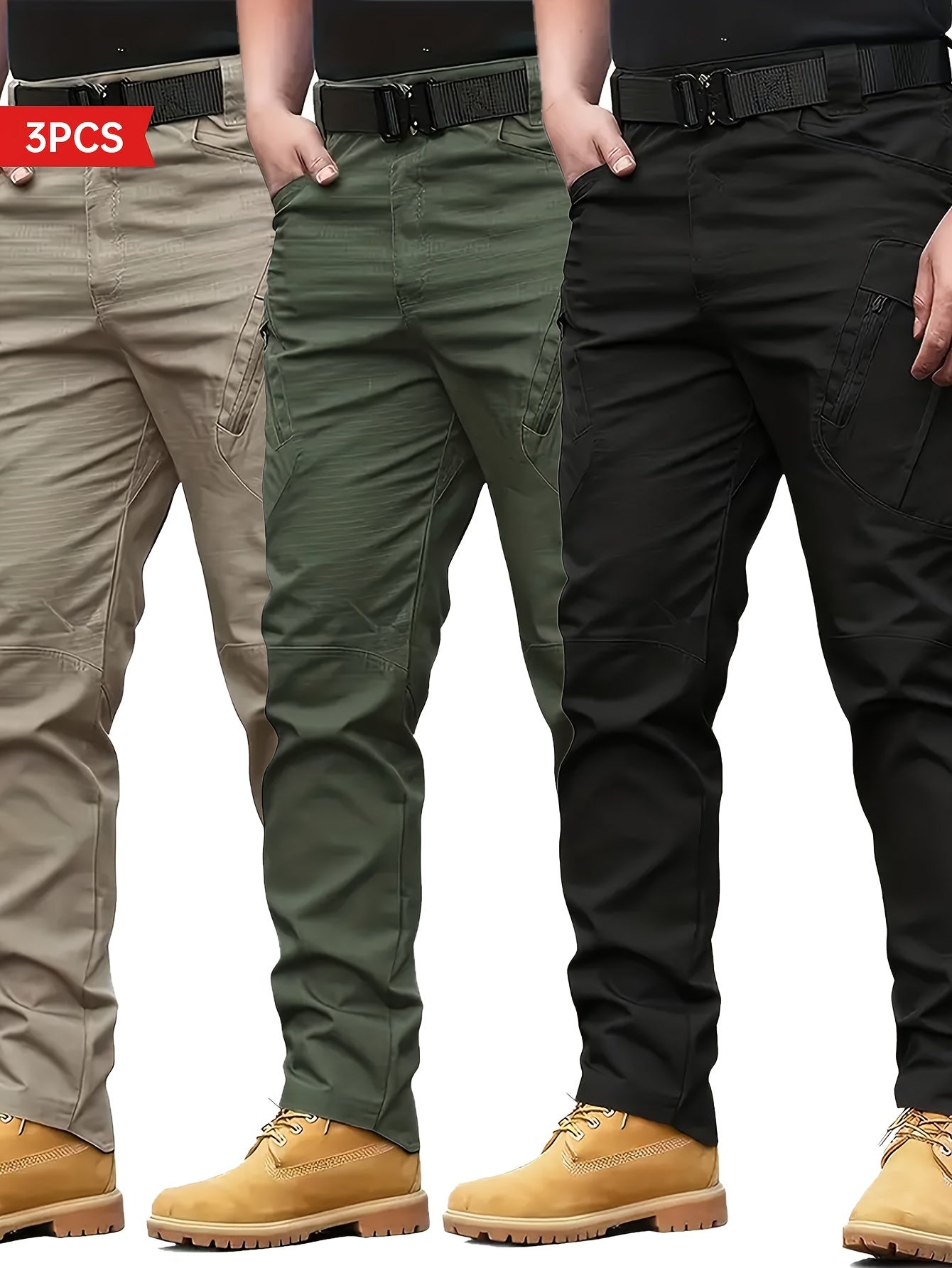 Men's Tactical Hiking Pants - Durable, Multi-Functional Cargo Pants with Multiple Pockets, Polyester, Non-Stretch Fabric for Outdoor Adventures - Available in Beige, Olive Green, Black