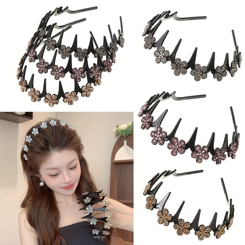 Stylish rhinestone flower headband for women, suitable for everyday wear and washing face.