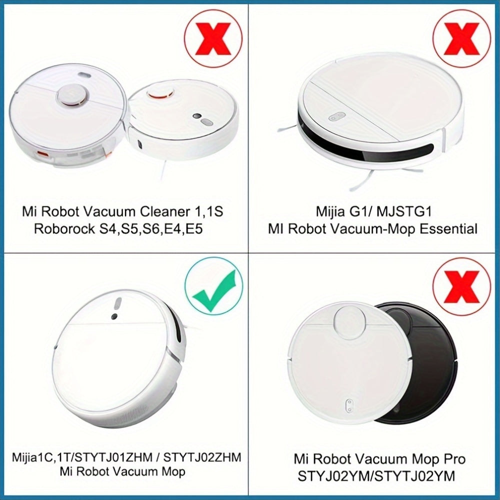 Accessory kit for robotic vacuum cleaners, includes 9 pieces compatible with 1C, 2C, and 1T models. Kit contains roller brush, 6 mop pads, and side spin brush.