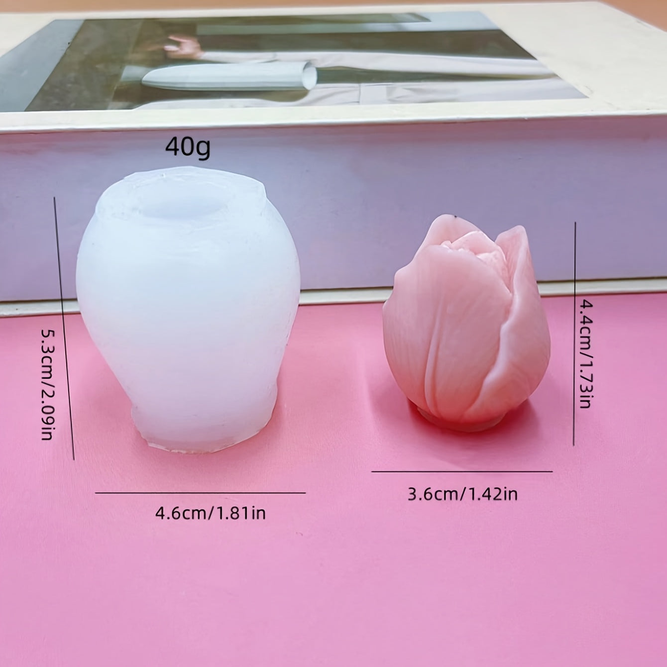 Pink tulip-shaped silicone mold for DIY candle and resin crafts, with flexible, irregular flower design for decorative ornaments.