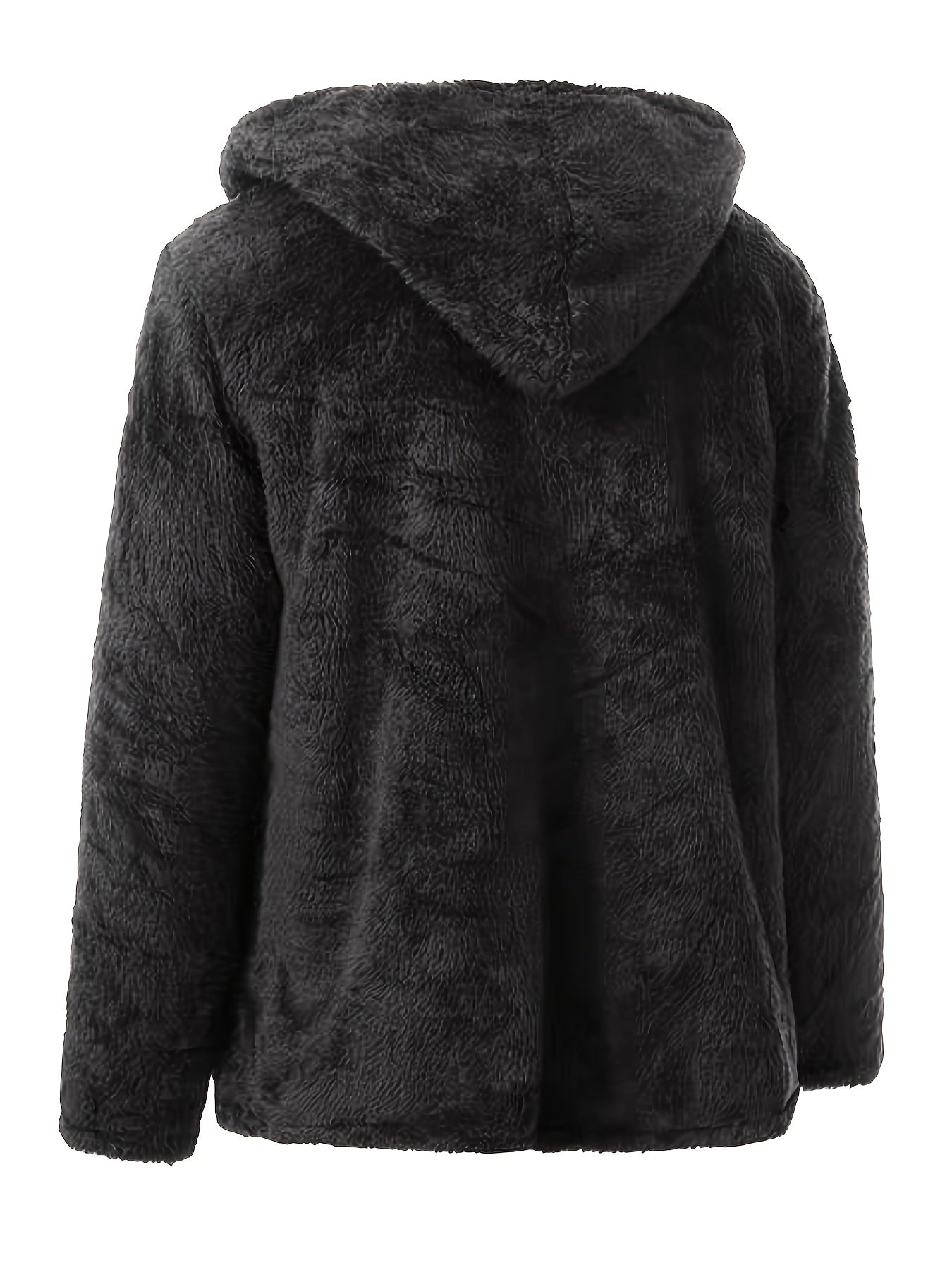 Warm and cozy brown faux fur hooded cardigan with button pockets for men, perfect for fall and winter. Comfortable and casual plus size outerwear in plush polyester.