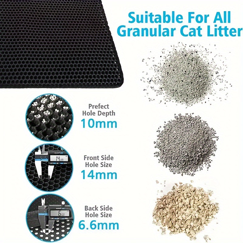 Large Double Layer Cat Litter Mat designed with a Honeycomb Pattern, Made of EVA Material, Anti-Splash Feature, Easy to Clean, Provides Scatter Control for Cats