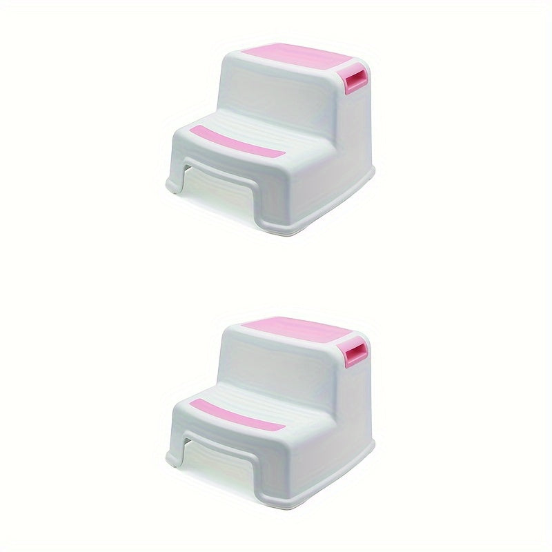 Step stool set made of plastic, perfect for children aged 3-12. Features a non-slip design and is easy to clean.