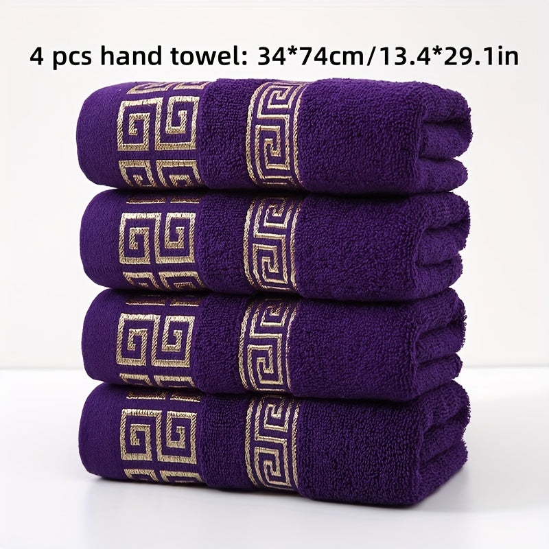 Set of 4 luxury cotton hand towels, 430gsm, quick-dry and absorbent. Soft and durable for bathroom or travel. Great holiday gift.