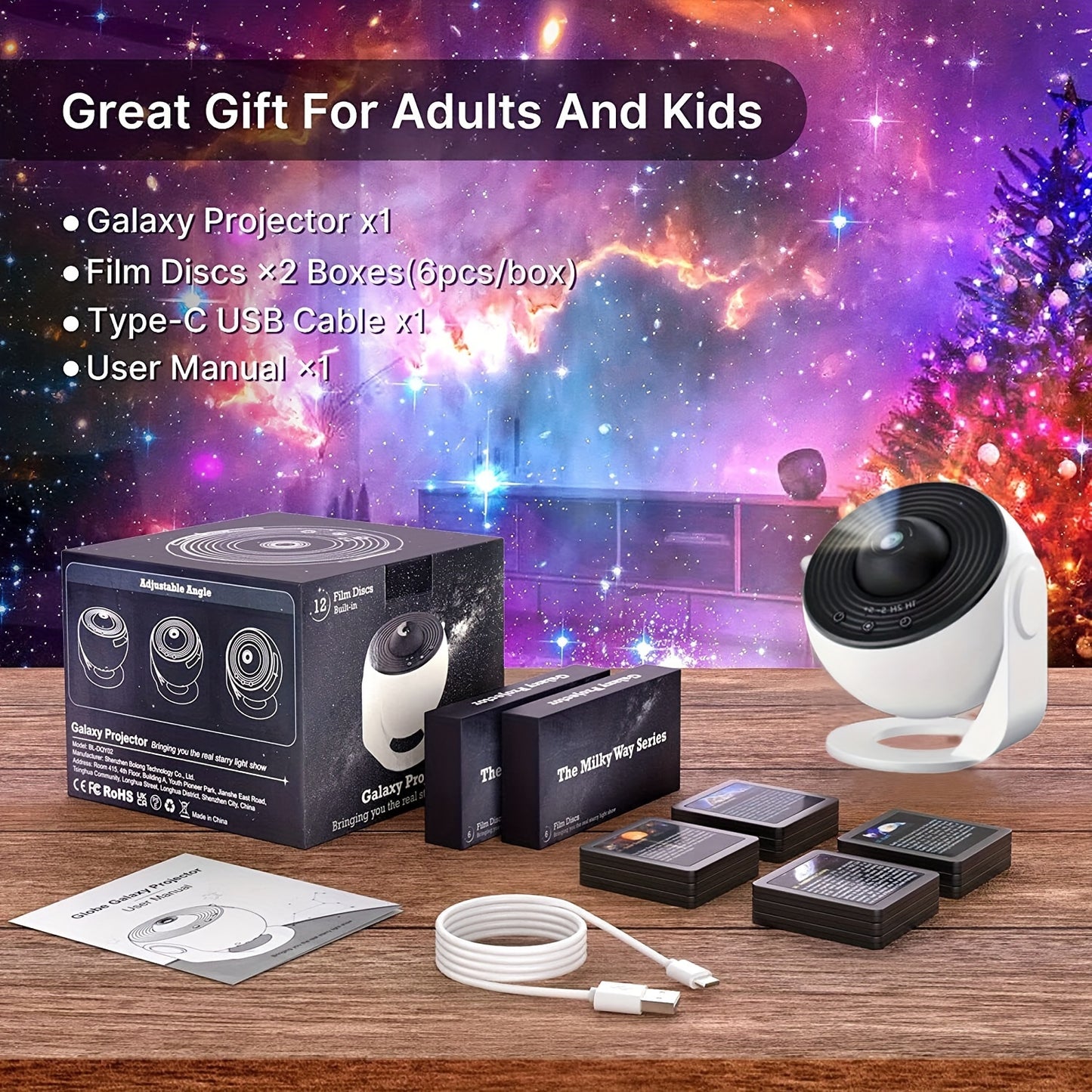 Projection lamp for creating galaxy night light in any room, perfect for game rooms, home theaters, and room decoration.