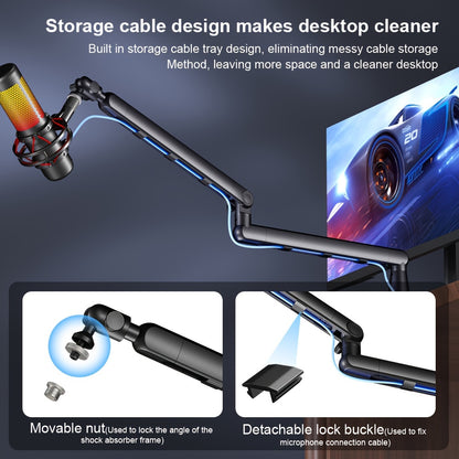 RODD Aluminum Microphone Boom Arm Stand with Desk Clamp, Cable Management, XLR Compatible, for Podcasts, Streaming, Gaming.