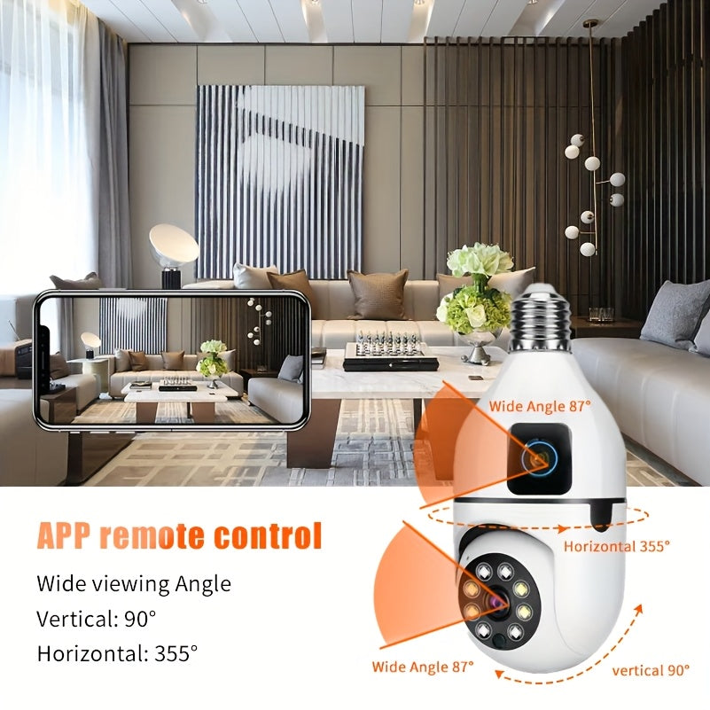 Experience ultimate peace of mind with the YIIYRY 1pc 1080P Dual Lens Smart Security Camera. Featuring night vision, two-way audio, remote viewing via smartphone, Wi-Fi connectivity, USB power options, and cloud/SD card storage. Take control with pan and