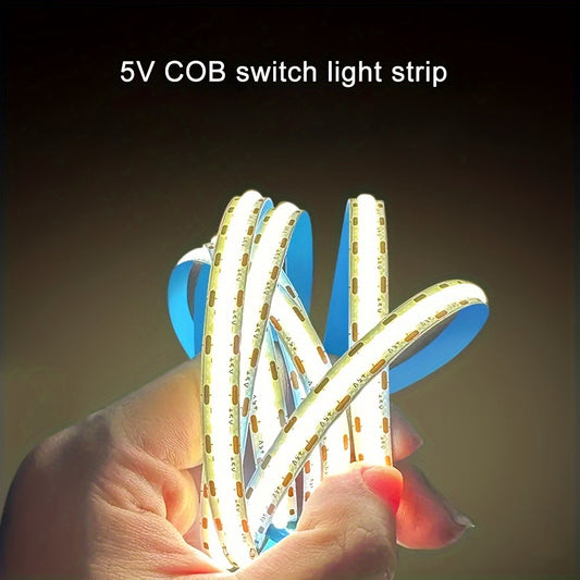 5V COB LED light belt with USB wire switch, suitable for various indoor and outdoor lighting applications.