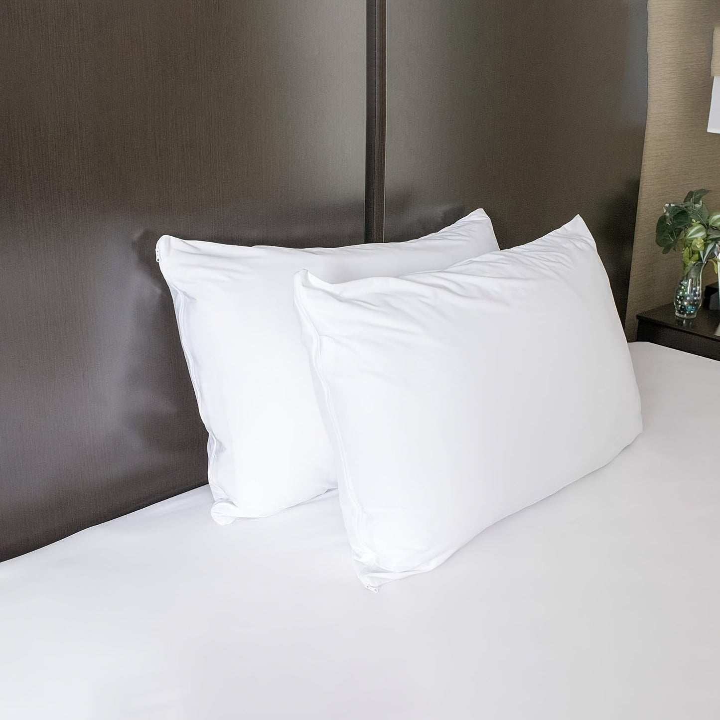 This pillow protector cover is made of 100% polyester knitted fabric that is waterproof and ultra-soft. The thick white pillowcase is breathable and machine washable with a zipper closure. It is water-resistant and features active printing, weighing 110g