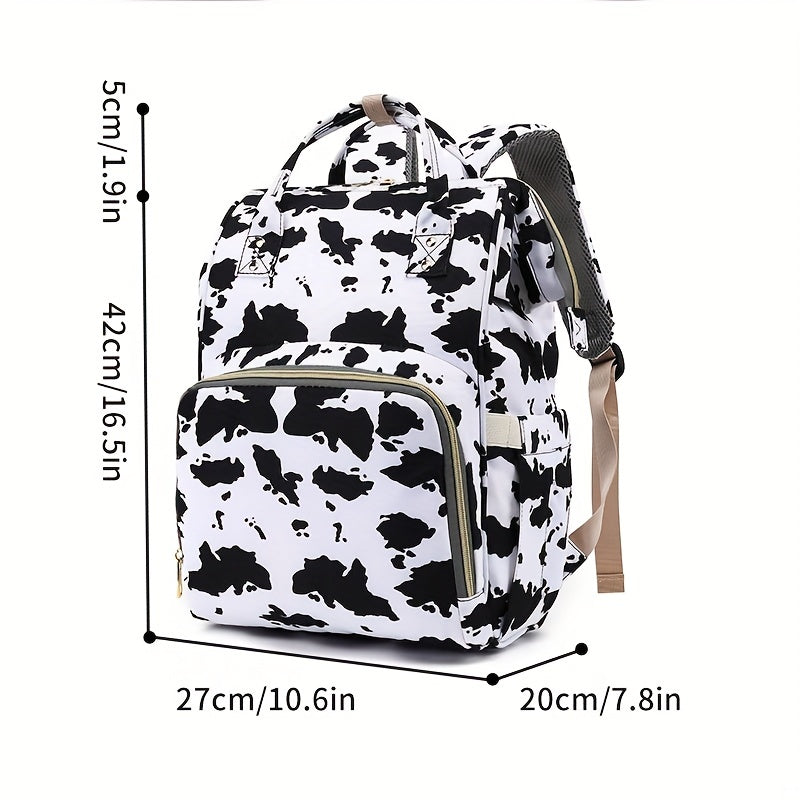 Versatile Diaper Bag Backpack with Stroller Hook, Perfect for Both Parents, Spacious and Stylish with Cow Print and Leopard Print Design - A Must-Have Travel Essential.