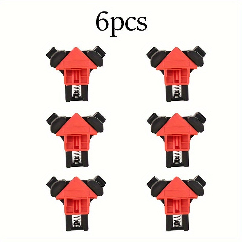 Thickened red plastic G-clamp for woodworking with 52mm right angle pressure. No assembly needed, ideal for picture frames and fish containers.