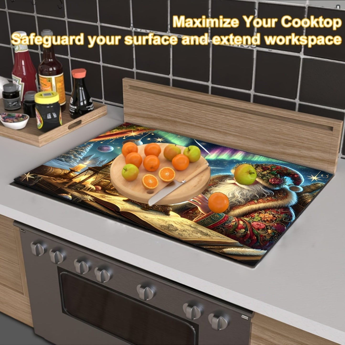 Protect your stove top with this Christmas-themed, anti-slip, waterproof protector. It is scratch-resistant, heat-resistant, and multipurpose, making it perfect for cooktops, appliances, and ironing mats. It is easy to clean and requires no electricity.