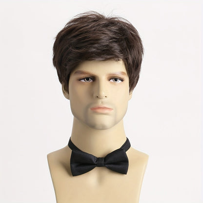 This stylish men's short curly wig features side bangs and is made of 10-inch synthetic fiber that is heat resistant and non-textile material. The black color and funky style make it perfect for everyday wear, parties, Halloween, and role-playing.