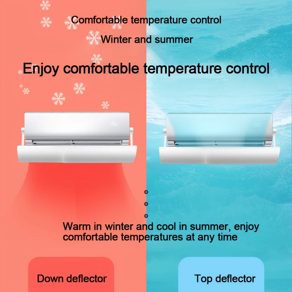 Easy to install polypropylene wind deflector for air conditioners, adjustable to prevent direct blowing. No electricity needed for installation. Universally fits AC units.