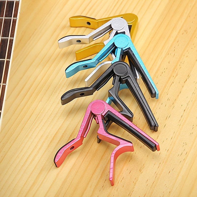 Aluminum alloy guitar capo for acoustic, classical, electric guitars and ukuleles, quick change with tone adjustment.