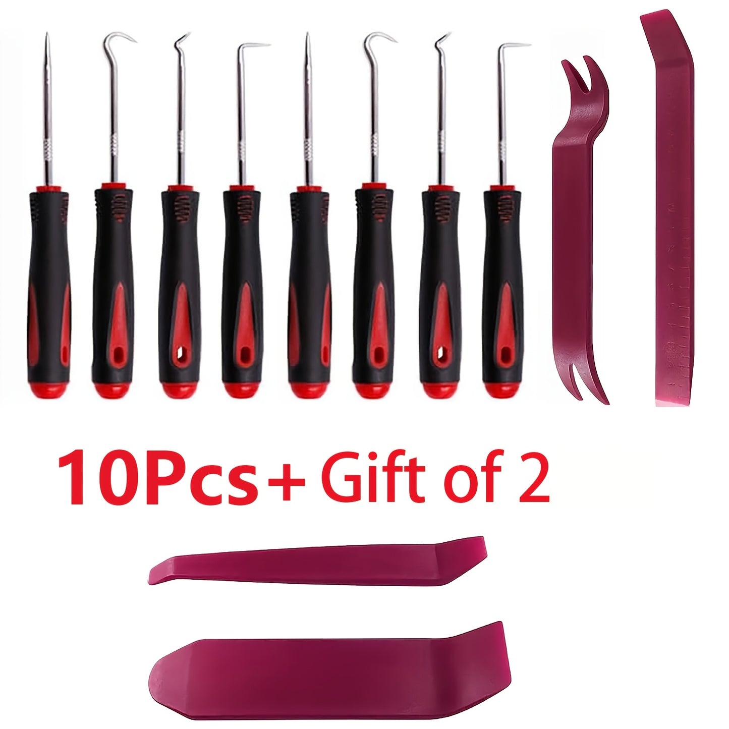 10-piece precision automotive pick set for removing oil seals, O-ring seals, and gaskets in cars without the need for batteries.