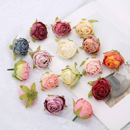 10 pieces of silk tea buds roses for DIY wedding bouquets and Christmas decorations.