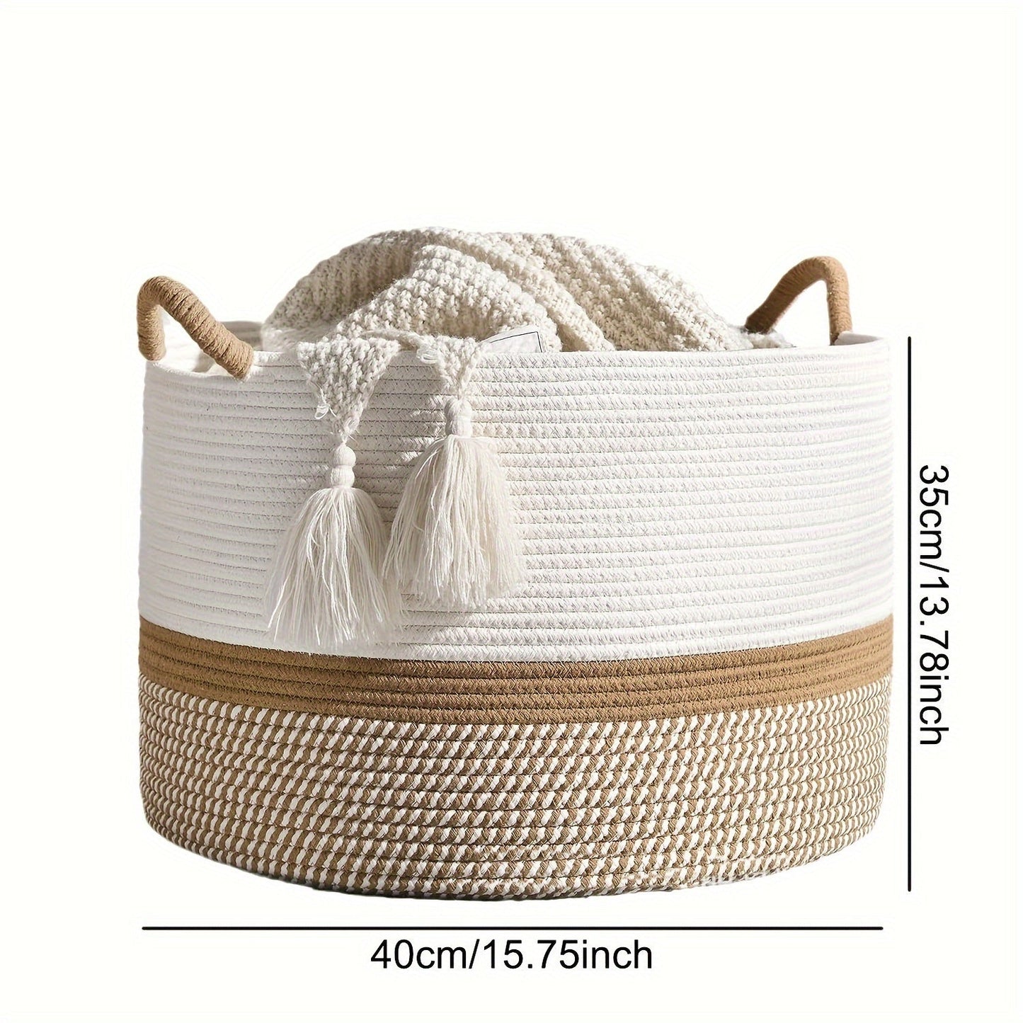 Round Bohemian Style Woven Laundry Basket featuring Handles - Perfect for Bathroom or Living Room Storage - Ideal for Clothes, Towels, Pillows, Toys, and More