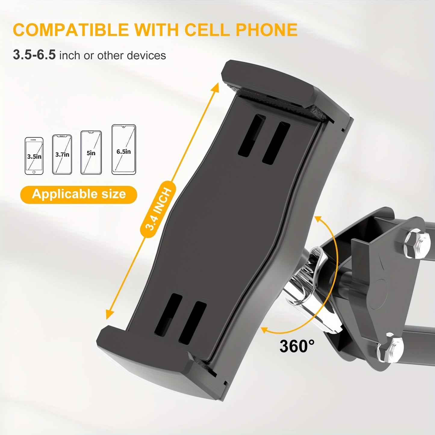 Adjustable cell phone and tablet stand with rotating holder for desk or other surfaces. Ideal for broadcasting, cooking, or watching videos in any room.