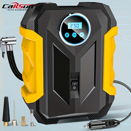 CARSun Portable Air Compressor Pump for Car & Motorcycle Tire Inflation with Digital Display, LED Light, and DC Power Supply. Operating Voltage ≤36V.