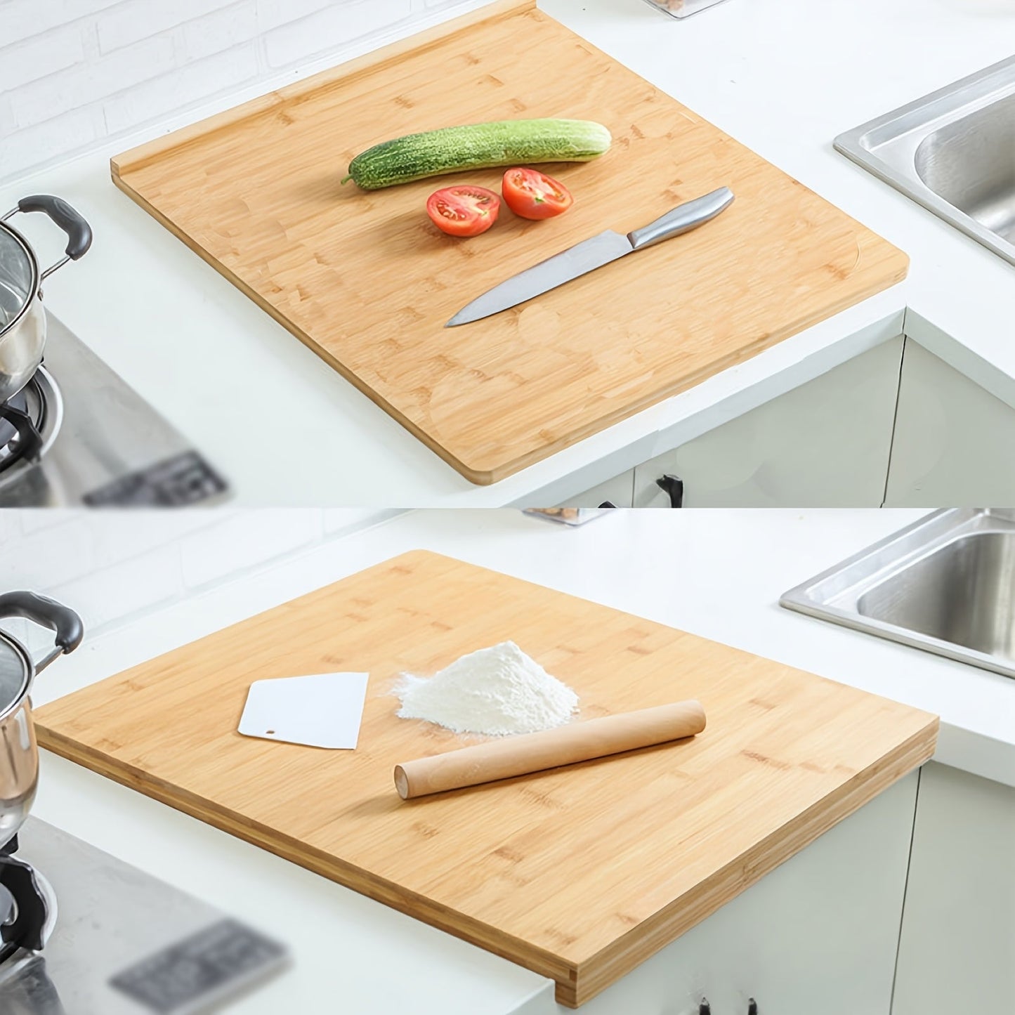 This double-sided, durable, and easy-to-clean large bamboo cutting board is ideal for kitchen prep, restaurants, and outdoor use.