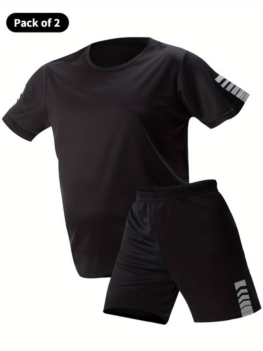 Men's Short Sleeve T-shirt & Drawstring Shorts 2pcs Casual Sports Set for Spring/Summer, Perfect as Gifts.