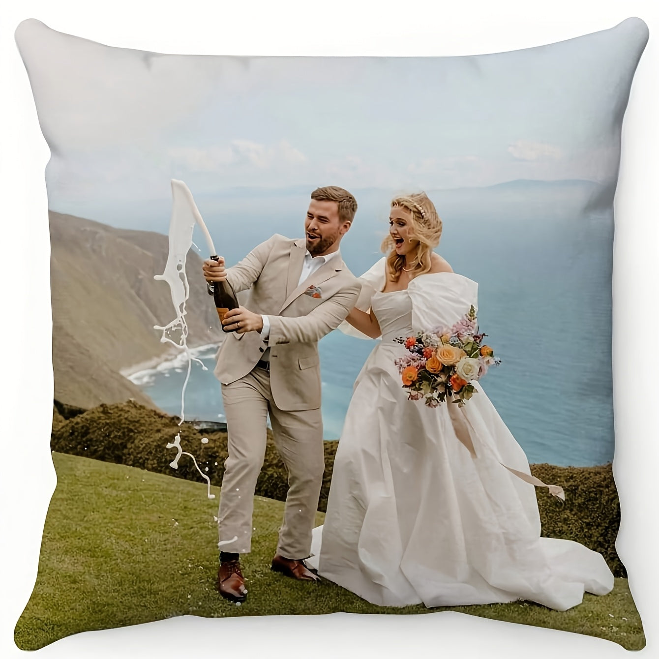 Customize your living space with a personalized photo pillowcase made from soft polyester knit fabric. Perfect for a sofa, bed, car, tea room, bedroom, or living room decor, this pillowcase can be printed with a single or multiple images for a special