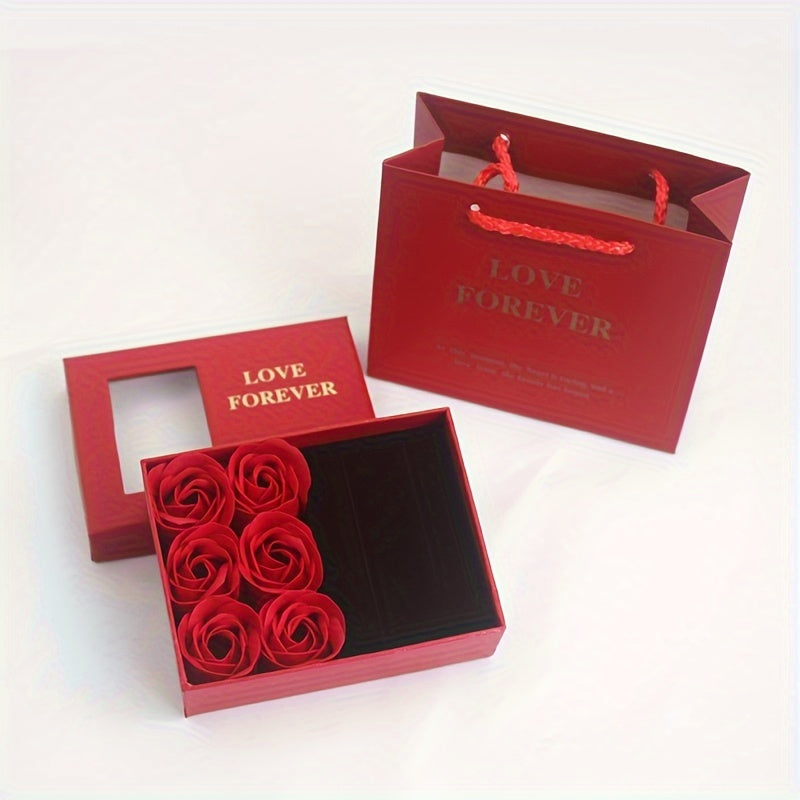 One set containing 6 roses in a jewelry window gift box – a creative Valentine's Day gift.