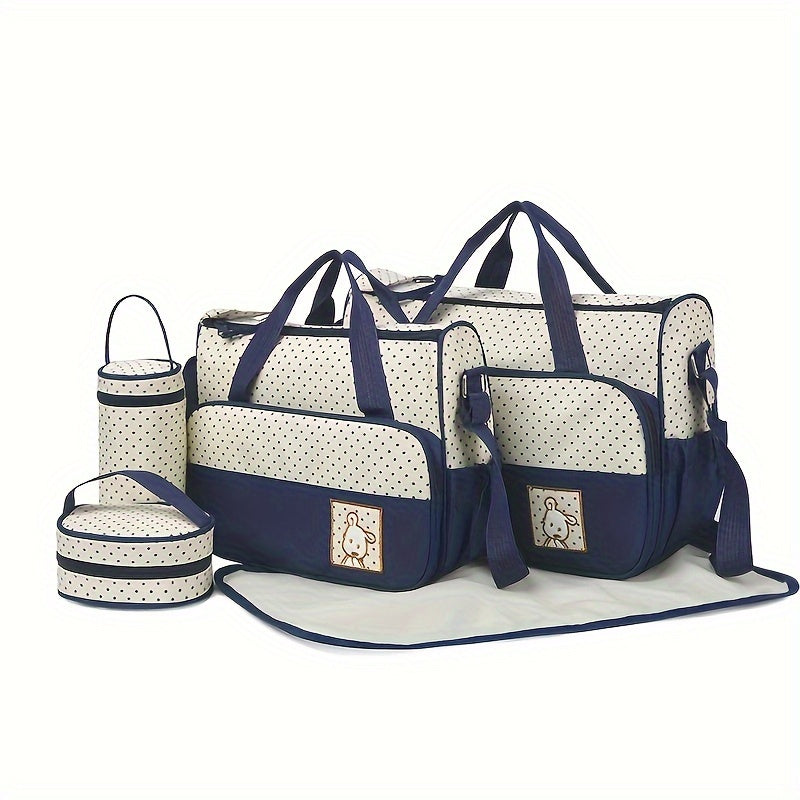 Set of 5 versatile mommy bags, including a spacious crossbody bag, shoulder bag, and portable diaper bag with large capacity.