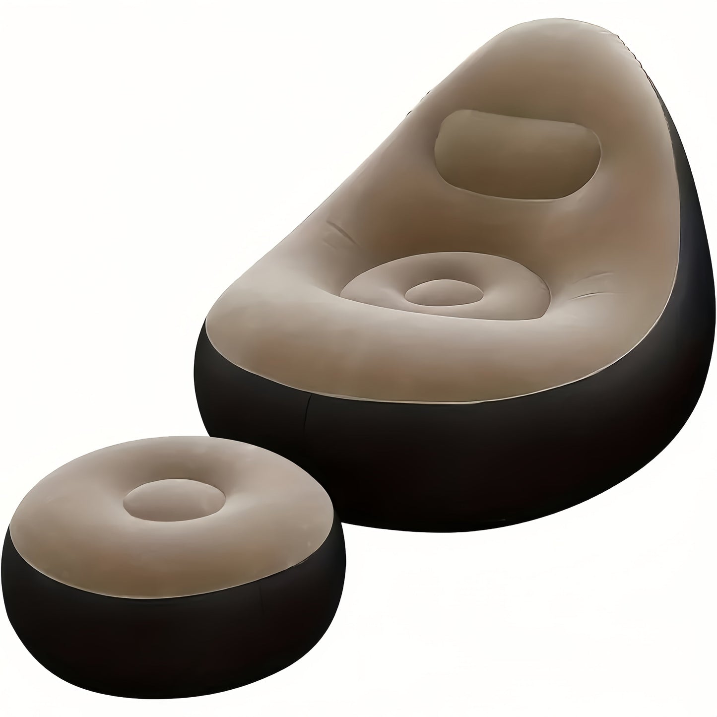 Upgrade your lounging experience with the 2nd Generation Portable Folding Lazy Sofa & Stool Combo. This set includes an inflatable air cushion for ultimate comfort and relaxation. The sofa and stool come in a trendy beige and black color scheme, made