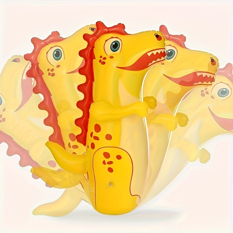 Inflatable dinosaur punching bag for kids, made of durable PVC, suitable for ages 3-6, for outdoor exercise and play. Available in yellow, green, and rose red.