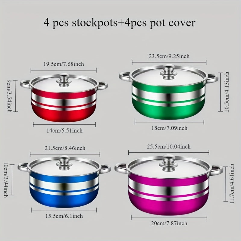 Set of 4 Stainless Steel Soup Pots with Lids, Vibrant Cookware Set in a Premium Gift Box, Versatile for Home and Restaurant, Ideal for Cooking Soups and Stews