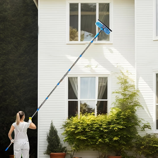 High-rise 2-in-1 window cleaning kit with 10 extension rods, reusable microfiber pad, no power needed. Great Mother's Day gift.