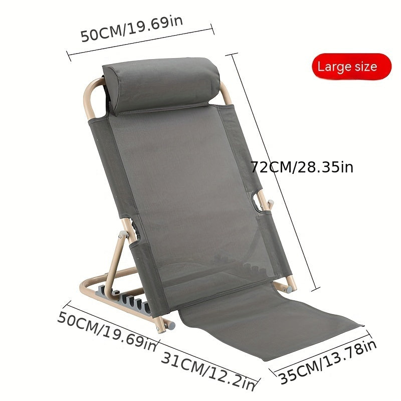 Grey Adjustable Backrest Chair made of Polyester Material, Folding Lazy Sofa suitable for Dormitory or Tatami Floor Lounger. This Large Size Bed Computer Chair comes with a Headrest and Extended Footrest.