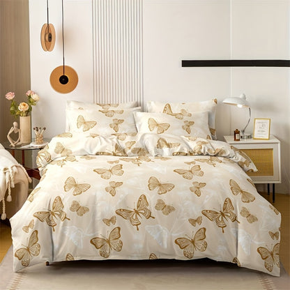 3pcs Butterfly Print Duvet Cover Set made of soft, breathable 100% polyester. Machine washable, all-season comfort. Perfect for animal theme bedroom decor. Duvet insert not included.