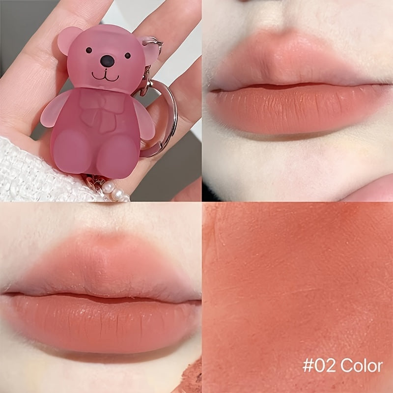 Six-color Bear Lip Glaze in Red Series for Couples and Girlfriend, moisturizing matte formula that is waterproof, long-lasting, easy to apply, and non-fading.