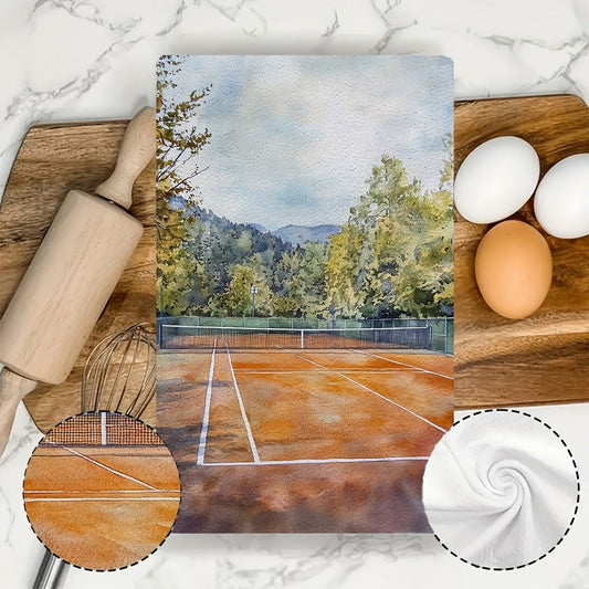 Set of 2 Kitchen Towels, Pastel Tennis Court Design, Ultra Soft and Highly Absorbent Dish Hand Towels Perfect for Holiday Decor, Machine Washable, Size 16x24 Inches - Item Number 2KYSYS1218365