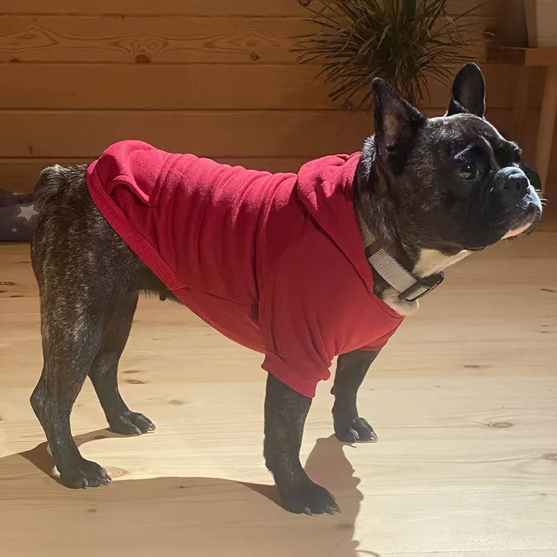 Stylish hooded sweatshirts for small to medium pets in various colors, made of durable all-season polyester. Perfect for winter wear.