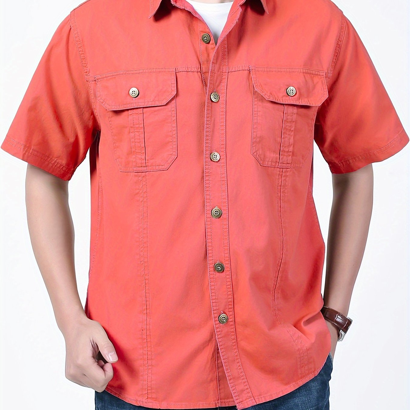 New summer men's cotton casual short-sleeved shirt