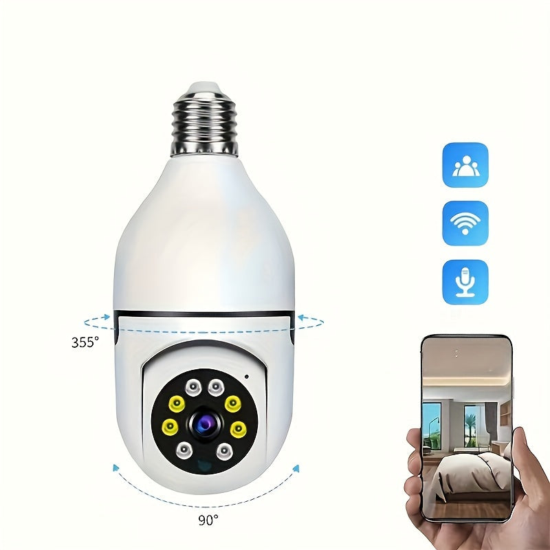 YIIYRY WiFi Light Bulb Security Camera with 360° Pan/Tilt, Two-Way Audio, Real-Time Video Streaming, Multi-Person Sharing, Cloud & SD Card Storage - White, Home Security Camera|Sleek White