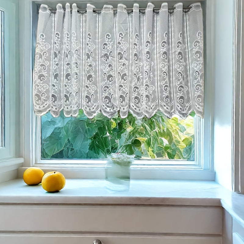 Country Style White Lace Half Curtain for Door or Window, perfect for Living Room, Dining Room or Kitchen Decoration. This gauze curtain adds a touch of rural charm and can also be used as a partition in the kitchen.